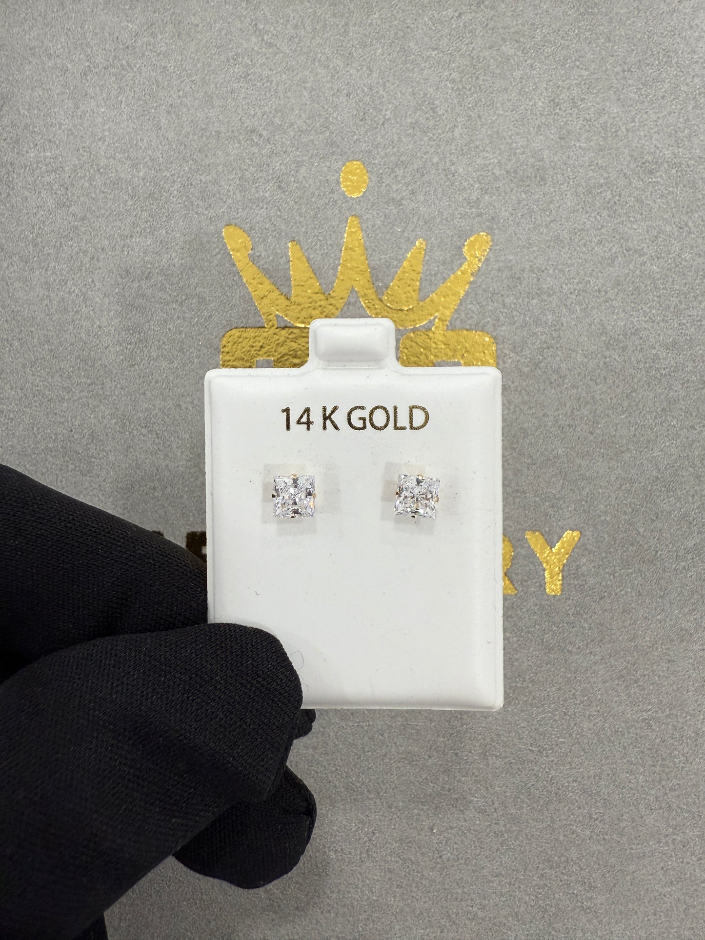 14k square 5mm CZ earrings