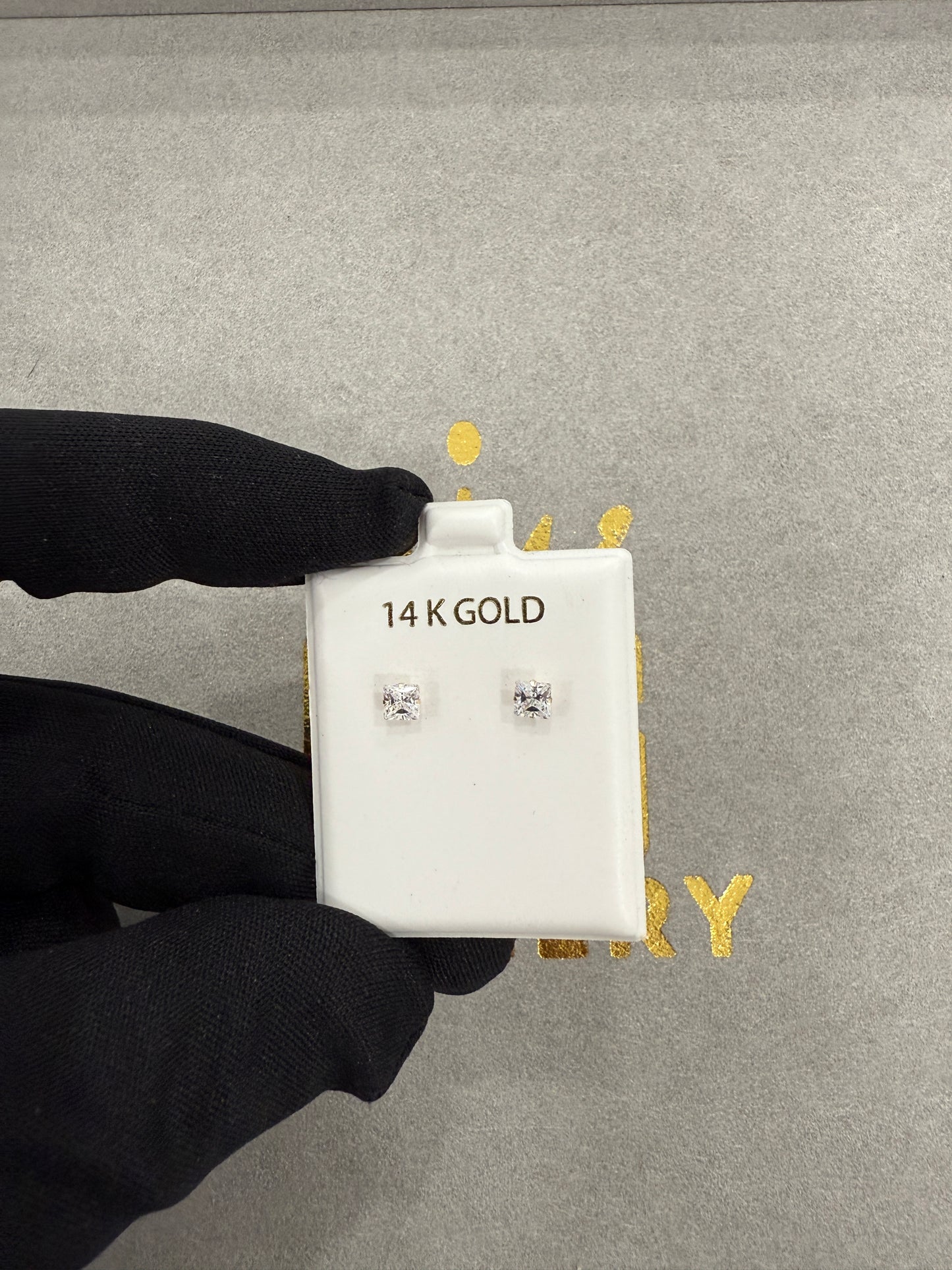 14k square 4mm CZ earrings