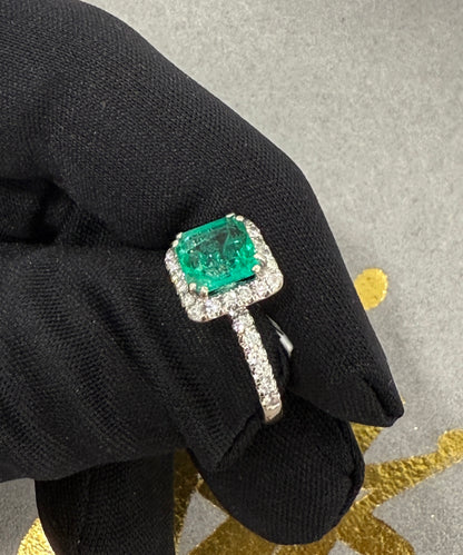 14k natural emerald 2.12ct & natural diamonds white gold