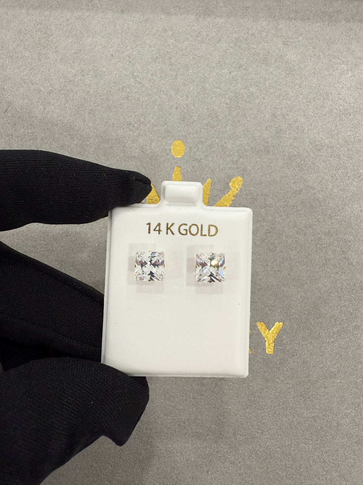 14k square 7mm CZ earrings